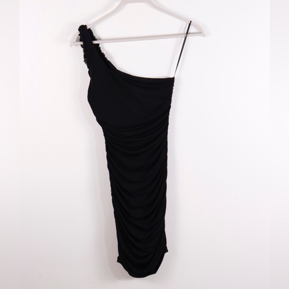One shoulder black ruched dress/ homecoming dress/ club dress - Picture 10 of 14